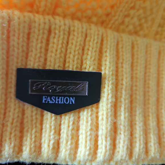 Yellow Knit Hat with Multicolor Pom Pom - Picture 5 of 5